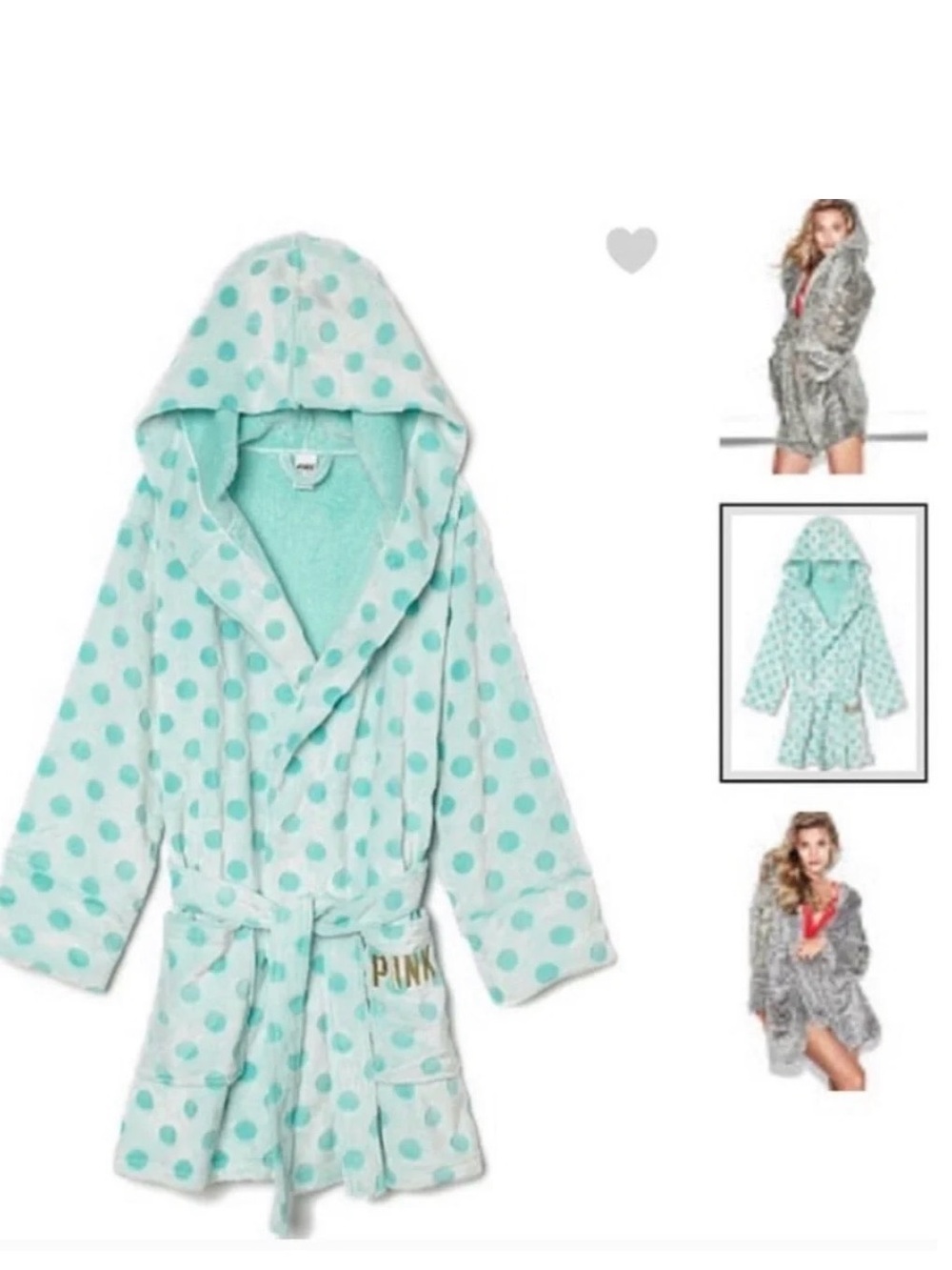 PINK Victoria's Secret Polka Dot Hooded Robe with Gold Logo